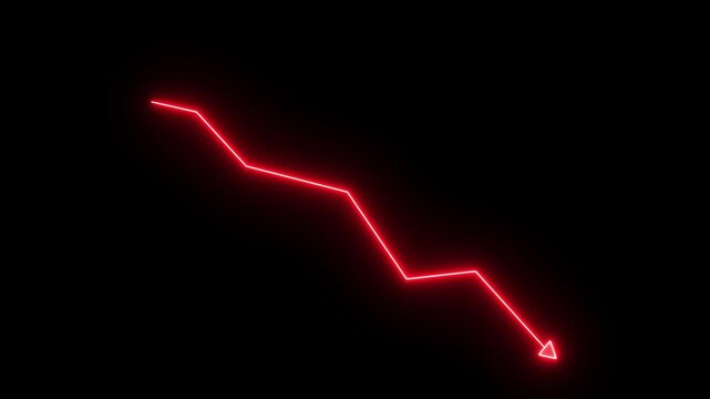 Global business line animation. Abstract glowing neon line business graph growth arrow to down arrow animation 4k video