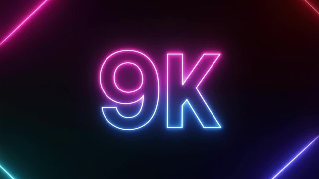 Neon 9K Logo Animation with Abstract Geometric Background and Dynamic Light Streaks