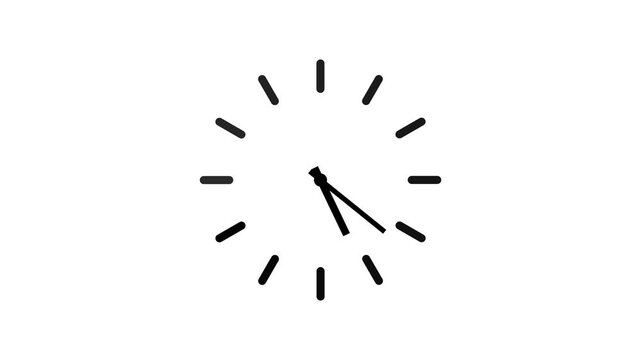 Minimal Analog Clock Animation with Rotating Hour and Minute Hands on White Background, Modern Time Concept Motion Graphic, Black Clock Face, Seamless Loop for Countdown, and 4K Video Background.