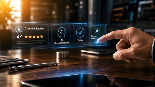 Online customer feedback and ai recommendation interface on a modern workspace