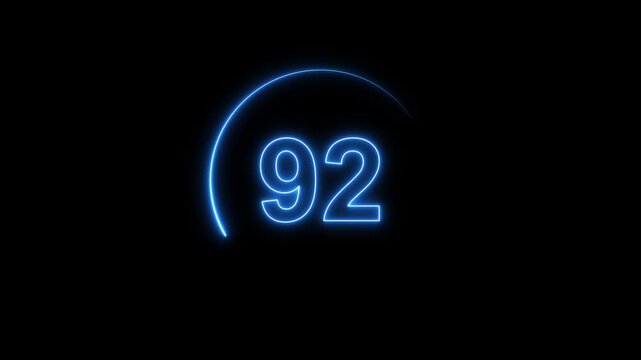 Neon bright glowing countdown timer from 100 to 0 seconds. Neon glowing countdown timer 100 second Motion Graphic concept animation.