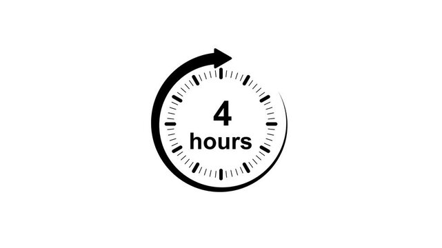 Clock 4 hours icon, isolated on White background with alpha channel Clock , timer time passage waiting time Motion Graphic concept animation
