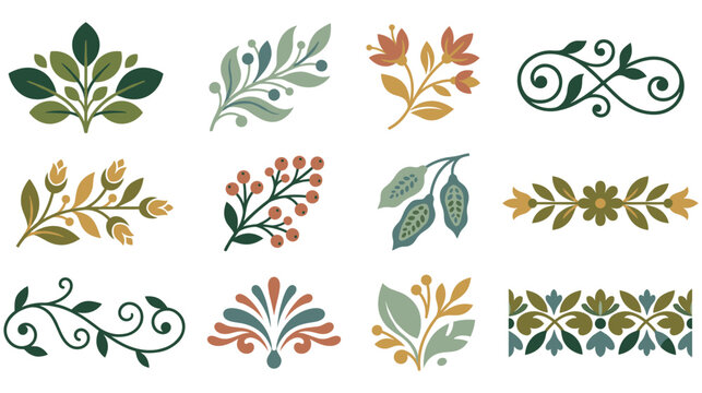 Collection of decorative floral dividers and ornaments.