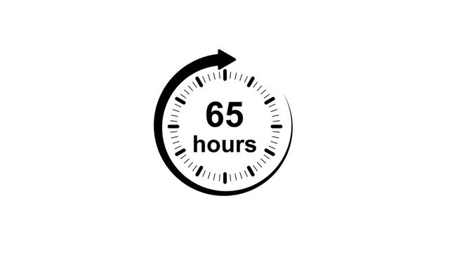 Clock 65 hours icon, isolated on White background with alpha channel Clock , timer time passage waiting time Motion Graphic concept animation