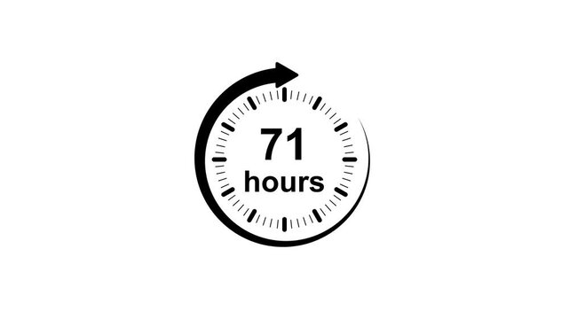 Clock 71 hours icon, isolated on White background with alpha channel Clock , timer time passage waiting time Motion Graphic concept animation
