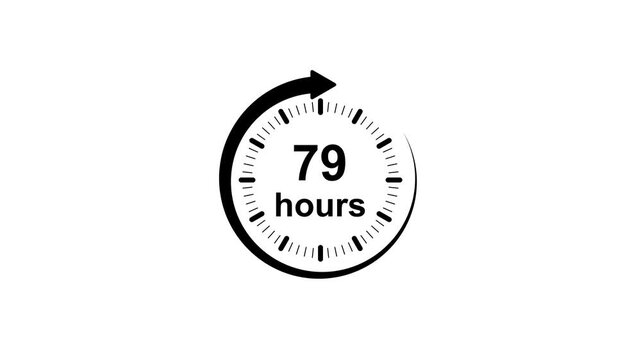 Clock 79 hours icon, isolated on White background with alpha channel Clock , timer time passage waiting time Motion Graphic concept animation