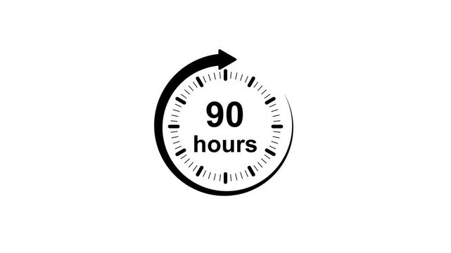 Clock 90 hours icon, isolated on White background with alpha channel Clock , timer time passage waiting time Motion Graphic concept animation