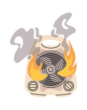 Heater Overheating With Flames Cartoon