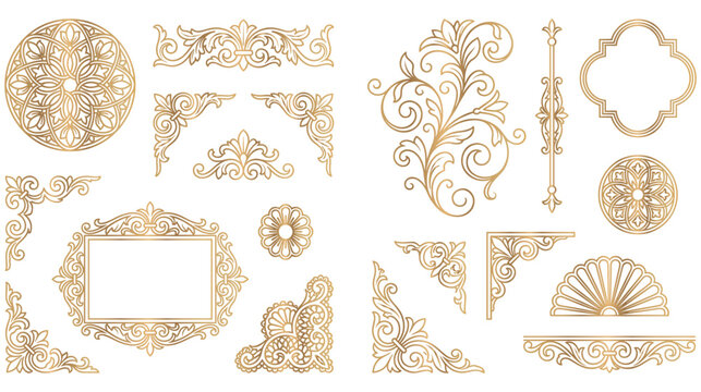 Set of gold luxury vintage corners and border frames.
