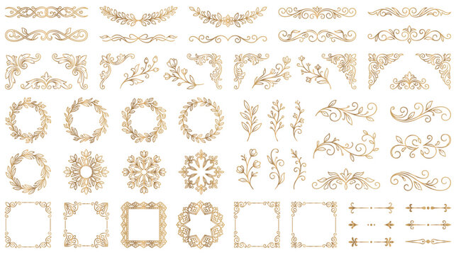 Ornate gold frames wreaths and laurel branch dividers.
