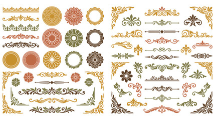 Vintage floral decorative set with borders and frames. © Ojufa