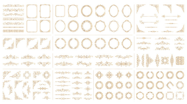 Collection of luxury gold flourishes and frame designs.