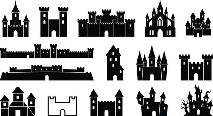 black and white castles and fortresses for halloween or medieval designs © MD Din Islam