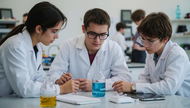 Students Work Together on a Science Experiment in a Laboratory During the School Day
