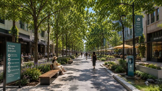 Tree lined pedestrian street designed for hotter summers