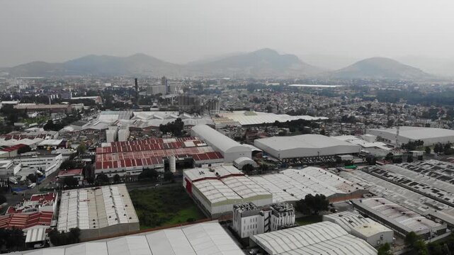 Drone tilt up shot of the industrial zone in Tlalnepantla de Baz, Estado de Mexico
