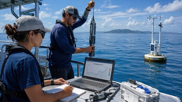 Scientists monitoring ocean temperature with generic equipment
