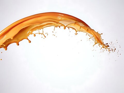 Splash of brown liquid on white background  fluid motion and droplets flying through air