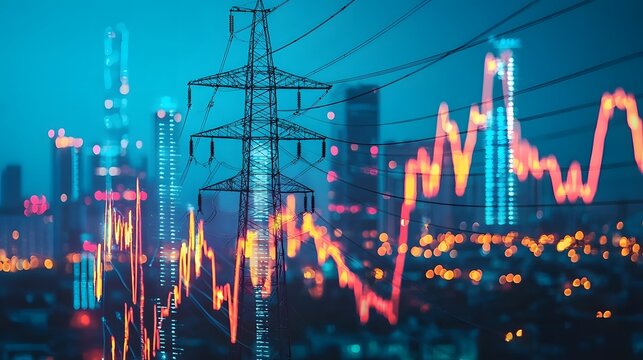 Power sector finance graph over grid infrastructure picture