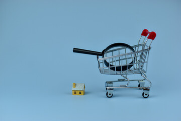 Mini shopping cart holds magnifying glass © Nazir