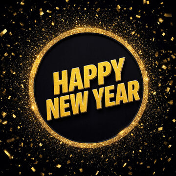 Golden glittery happy new year celebration design with sparkling confetti background