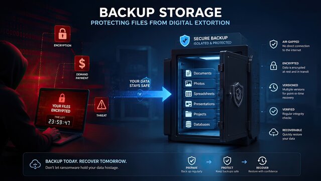 Backup storage protecting files from digital extortion