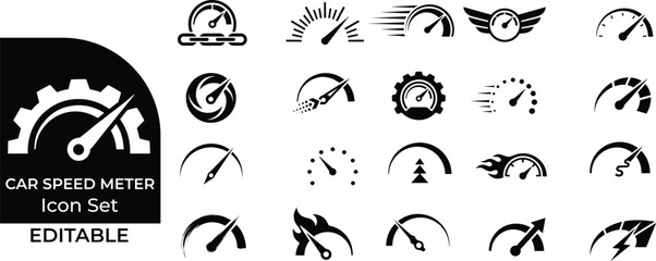 Fototapeta premium Car Speed Meter and Tachometer Glyph Icon Set
