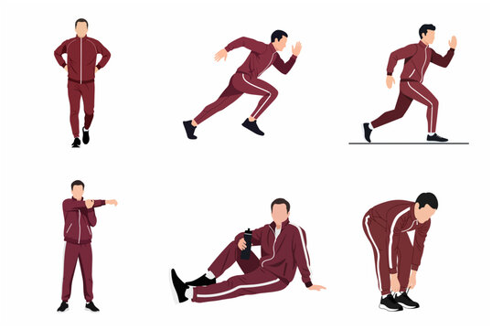 Collection of Man in Sportswear Character Illustrations Running Stretching and Working Out