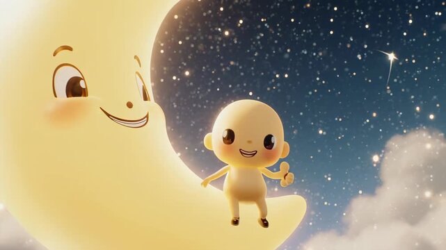 Cute cartoon bear floating in space with planets and stars, whimsical cosmic adventure