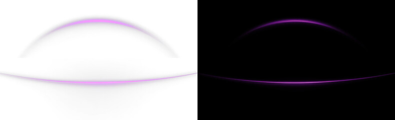 Elegant purple neon arc lines on white and black background, abstract futuristic sphere horizon © Aura Canvas