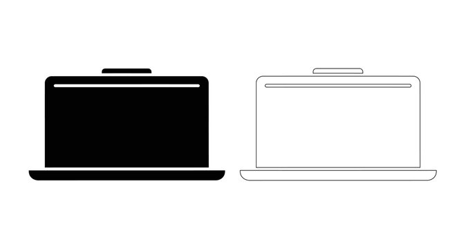 Laptop icon set black silhouette and white outline versions for versatile design applications