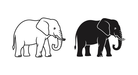 Fototapeta premium Elephant Line Art And Silhouette Against White Background