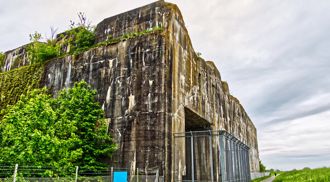 U boot bunker valentin, an enormous disused concrete submarine pen and war memorial, standing as historical landmark in bremen