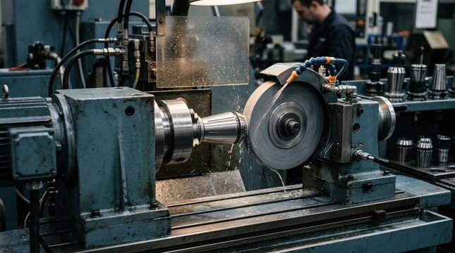 Medium shot of a highprecision ER collet grinding machine polishing collets to achieve exact concentricity for superior tooling accuracy.