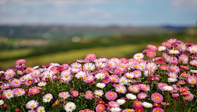 Pink And White Wild Daisies Spring Flower Background Devon Uk Erigeron Karvinskianus Aka Mexican Fleabane