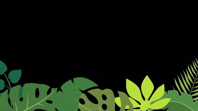 Tropical leaves frame background. Green foliage border animation. Summer nature design for copy space.