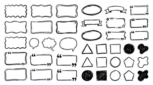 A collection of various shapes and speech bubbles are displayed on a plain surface.