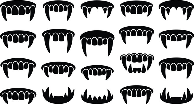 Spooky vampire fangs clipart set for Halloween design projects and spooky themed decorations
