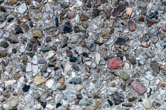 Exposed Aggregate Concrete Texture with Colorful Pebble Stones