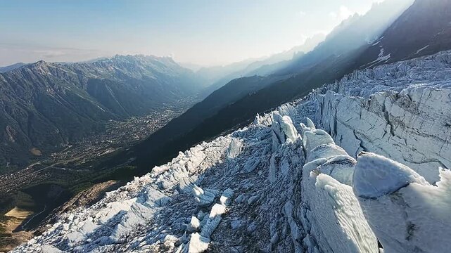 Aerial View of Majestic Mountain Peak Emerging from Thick White Clouds
