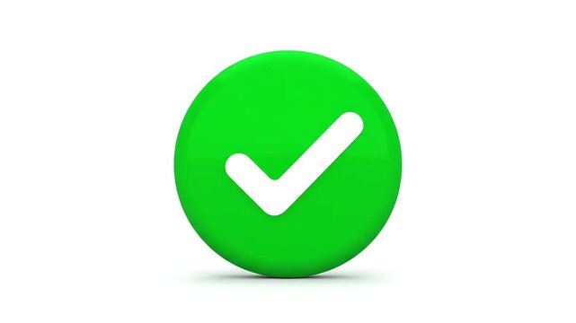 A glossy green circle with a white checkmark symbol on a white background
