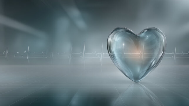 Coraz&oacute;n de cristal sobre electrocardiograma