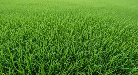 Obraz premium A close-up view of a lush, vibrant green ornamental lawn featuring dense blades of fine grass growing uniformly in a well-kept garden space, vibrant, outdoor, ornamental