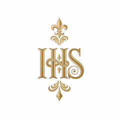 Elegant Gold Monogram IHS with Fleur de Lis Design. © Joi