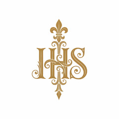 Elegant Gold Monogram IHS with Fleur de Lis Design. © Joi