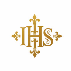 Elegant Gold Monogram IHS with Ornate Design. © Joi