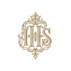 Ornate Monogram IHS with Crown and Floral Design. © Joi