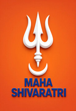 Hindu trident symbol trishul with maha shivaratri text on vibrant orange background