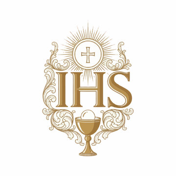 Ornate IHS Monogram with Chalice and Cross Symbol.