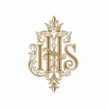 Ornate Monogram with Crown and Floral Design.